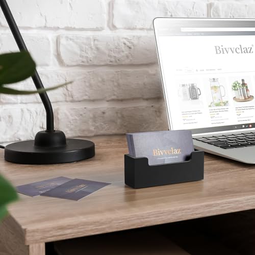 Bivvclaz Black Wooden Business Card Holder - Small Desk Organizer for Office & Exhibitions