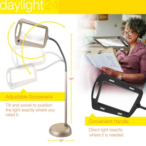 daylight24 402039-55 Full Page 8 x 10 Inch Magnifier LED Illuminated Floor Lamp, Gold