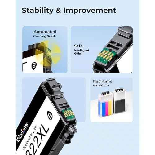 822XL Ink Cartridges Remanufactured Replacements for Epson 822XL Ink Cartridges for Epson WF-3820 Printer Ink Workforce Pro WF-4820 WF-4830 WF-3823 WF-4833 WF-4834(2Black, 1Cyan, 1Magenta, 1Yellow)
