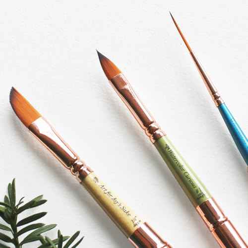 Set of 3 Travel Watercolor Brushes in Inspirational Pouch Designed for Watercolor, Gouache and Acrylic Paints