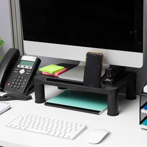 Mind Reader Monitor Stand, Height Adjustable, Laptop, Computer, Riser, Office, 15"L x 9.5"W x 4.25"H, Set of 2, Black