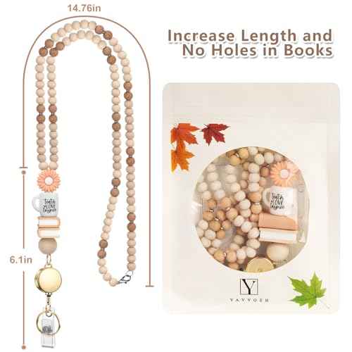 Teacher Lanyard with Id Holder, Retractable Lanyards for Id Badges Keys, Cute Natural Wooden Beaded Lanyard for Women
