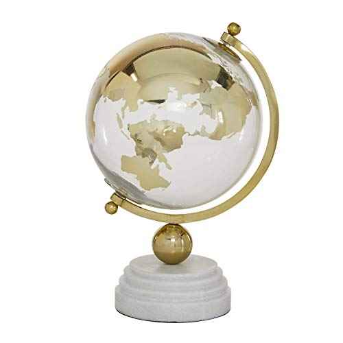 Deco 79 Marble Globe with Marble Base and Tiered Base, 8" x 8" x 13", Gold
