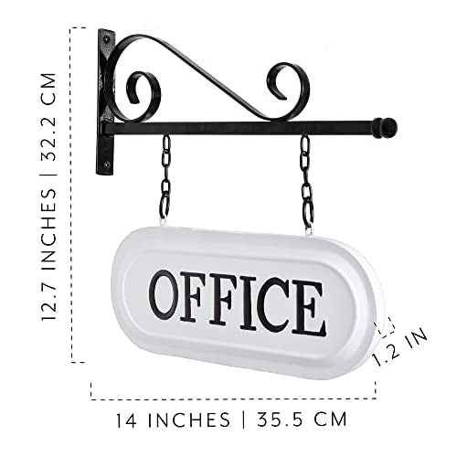 AuldHome Design Wall-Mounted Metal Office Sign, Farmhouse Enamelware 2-Sided Reception/Office Sign