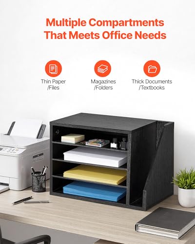 VEVOR Wooden Literature Organizer 15.75 x 9.25 x 11.02 in Black - Office Mailbox with 4 Compartments & Side Storage