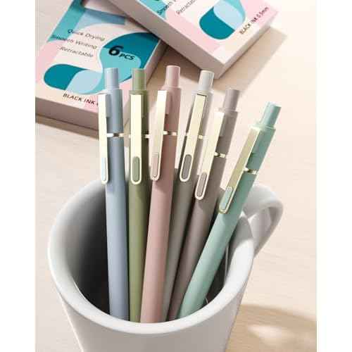 SUNEE Gel Pens, 6 Pack 0.5mm Pens Fine Point Smooth Writing Pens with Quick-Dry Black Ink, Cute Aesthetic School Office Note-Taking Pens for Journaling - Morandi