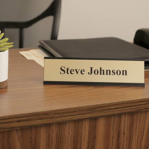 ExcelMark 2x8 Aluminum Name Plate Holder for Desk - Black - 1 Name Plate/Black