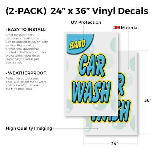 Hand Car Wash (2-Pack) 24" x 36" Vinyl Decals | Sign Insert Peel & Stick Decals Stickers Window Signs