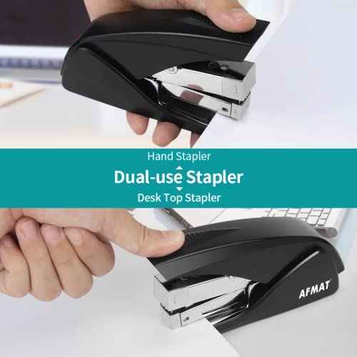 AFMAT ES10 Stapler for Desk, 50 Sheet Effortless Desktop Stapler Staple with One Finger, Portable Ergonomic Handheld Staplers Heavy Duty, Built-in Remover, Space Save Size, Good for Home & Office