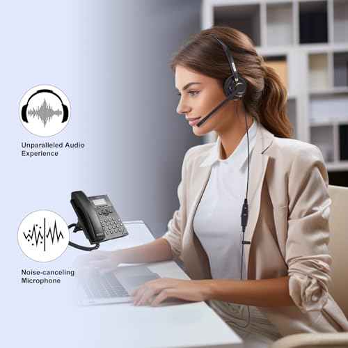 Arama Corded Telephone Headset Mono w/Noise Canceling Mic for Polycom Mitel Avaya Aastra Allworx Adtran Alcatel Lucent AltiGen Comdial Digium Gigaset InterTel Plantronics Landline Deskphones(A800S1)