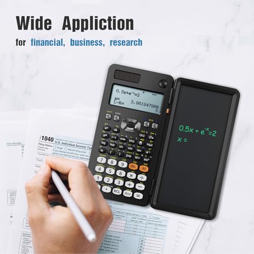 Scientific Calculators for Students 991ES Office Calculators Desktop, ROATEE 4-Line Display Calculator with Erasable LCD Writing Tablet, Solar Battery Power with Notepad Calculator for School