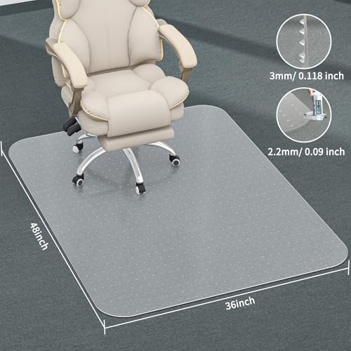 Office Chair Mat for Carpet, 36" X 48" X 0.09" Desk Chair Mat for Carpet Floors, Clear and Thick Rolling Computer Chair Mats with Non-Slip Studded for Home and Office Low Pile Carpets