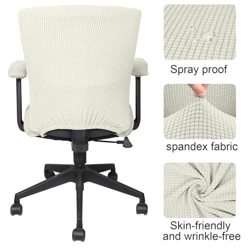 Tallew Cream Office Chair Cover Set - Universal Stretch Slipcovers with Armrest Pads