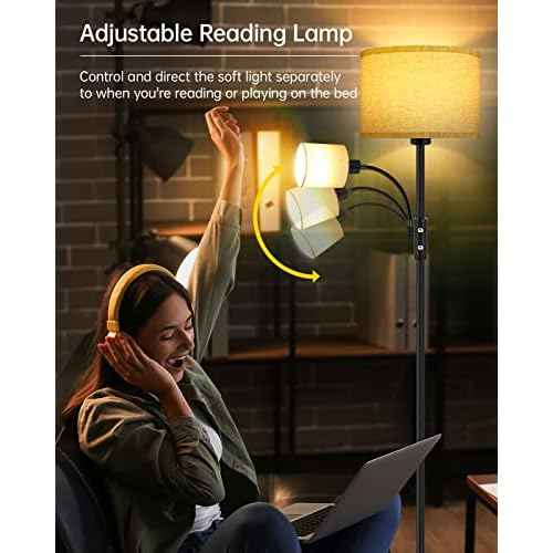 Floor Lamps for Living Room, Modern Floor Lamp with Reading Lamp, 62" Tall Standing Lamp, Beige Lampshades, Simple Pole Lamps for Bedroom/Office/Kids Room/Den(Bulbs Not Including, E26/E12 Base)