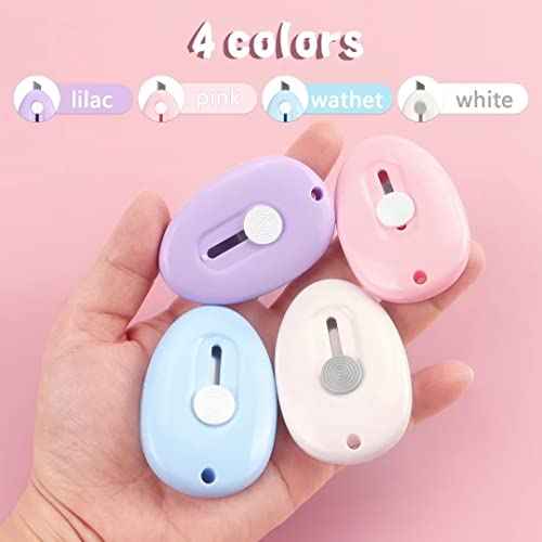 Tamaki 4 Pack Mini Box Cutter Retractable Utility Knife Letter Opener Envelope Slitter, Box Cutter with Key Chain Hole (Blue, Pink, Purple, White)
