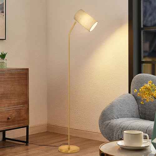Gold Floor Lamp for Living Room with Remote,Remote Custom Color Temperature & Brightness, Stepless Dimmable Bulb Included,Tall Stand Reading Lamp for Living Room Bedroom Office(Beige/Gold)