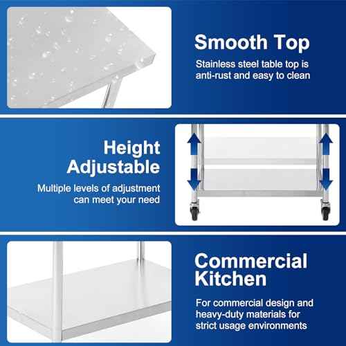 Stainless Steel Table for Prep & Work 36 x 24 Inches with Caster Wheels,Commercial Heavy Duty Metal Table with Undershelf for Home,Restaurant and Hotel Kitchen (36" x 24")