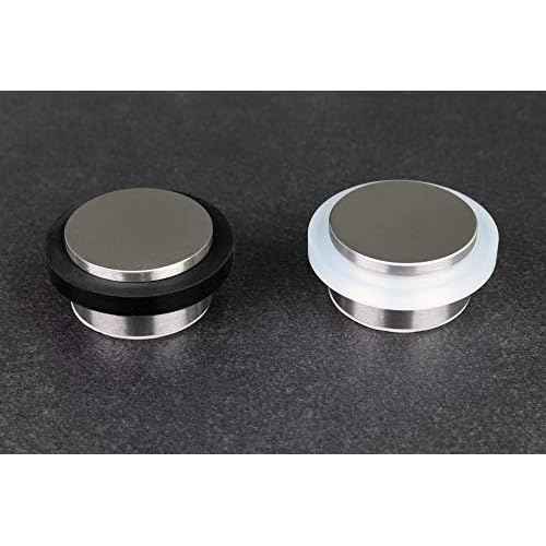 Adhesive or Screwing Doorstop | 1.37'' X 0.8'' | Black Rubber | Stainless Steel | Includes Screw + Clamping Anchor and Adhesive Threaded Base | Mod. I-203