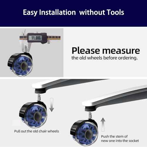 Hirate Office Chair Caster Wheels Heavy Duty(Set of 5), 3¡± Dual Ball Roller Furniture Chair Casters Replacement Mute Rolling for Hardwood Floors & Carpet Universal Fit 7/16" x 7/8", Blue