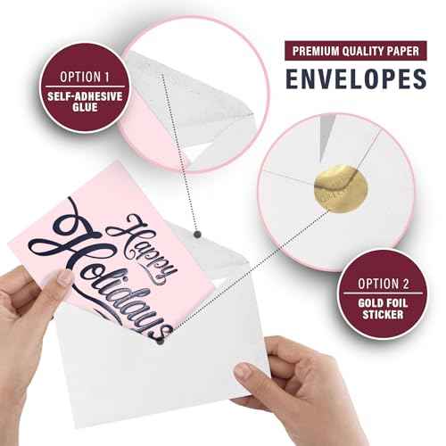 easykart labels 54 Happy Holidays Cards with Envelopes, 7.25 x 5.5 Merry Christmas New Year Wishes Cards with Seal Stickers For Friends, Family and loved Ones