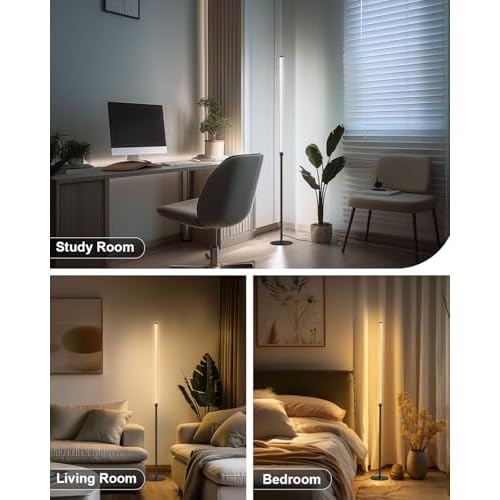 Minimalist Corner Floor Lamp - 3000K-6000K LED Linear Standing Lamp - Dimmable Modern Floor Lamp with Remote & Foot Switch for Living Room, Bedroom -12W (Black)