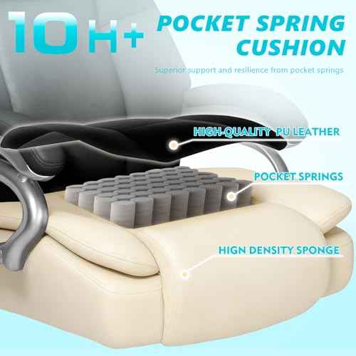 500lbs Big and Tall Office Chair, Heavy Duty Office Chair for Heavy People, High Back Executive Desk Chair with Adjustable Lumbar Support,Quiet Rubber Wheel,Pocket Spring Cushion