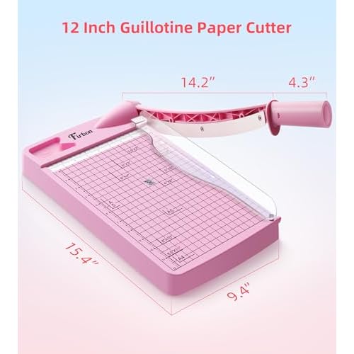 Firbon 12" Guillotine Paper Cutter, Heavy Duty 12-Sheet Capacity Trimmer for Cardstock, Photos, Scrapbooking, Office, Classroom, Studio (Pink)