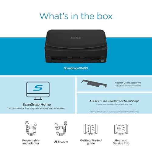 ScanSnap iX1400 High-Speed Simple One-Touch Button Color Document, Photo & Receipt Scanner with Auto Document Feeder for Mac or PC, Black