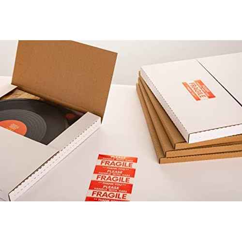 LP Mailers 12.8"L x 12.8"W x 1"H Vinyl Record Shipping Boxes with Fragile Stickers, Kraft Corrugated Album Mailing Box for Packing, Moving, Storage, 15 Pack