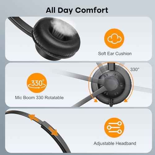 MAIRDI Phone Headset with 2.5mm & 3.5mm Connector for Deskphone Cell Phone PC Laptop, Mono Call Center Office Headset with Noise Cancelling Microphone