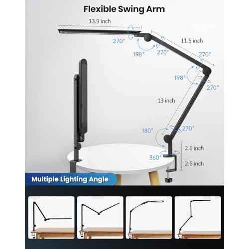 LED Desk Lamp with Clamp, Ultra-Bright Dual Light Architect Desk Light with Adjustable Swing Arm, Eye-Caring 4 Color Modes Stepless Dimming Task Table Lamp for Home Office Reading Study & Workbench