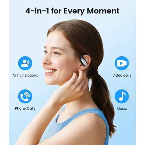 AI Translation Earbuds Real Time 164 Languages Translator Ear Buds Audifonos Traductores Ingl?s Espa?ol 4-in-1 Wireless Headphones Bluetooth Earphones for Travel Business Meeting Learning Black