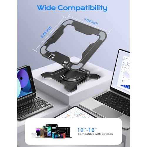 Adjustable Laptop Stand for Desk, 360¡Æ Rotating Base Ergonomic Computer Stand, Laptop Riser Foldable Protable for Office Home Fits Compatible with MacBook Pro/Air Notebook up to 10-16" Black