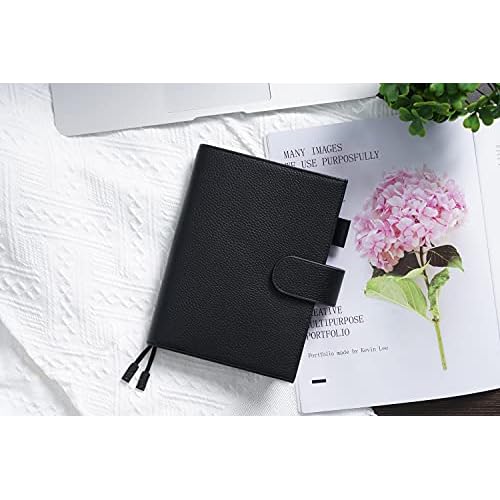 Moterm Leather Cover for Stalogy B6 - with Back Pocket, Pen Loop and Card Slots (Pebbled-Black, B6+)