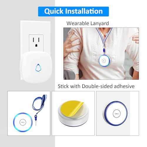 Caregiver Pager Wireless Call Button for Home, Life Alert SOS for Monitoring Elderly Assistance Products Emergency Bell Panic Button Nurse Calling for Seniors Patients Disabled Care,Waterproof