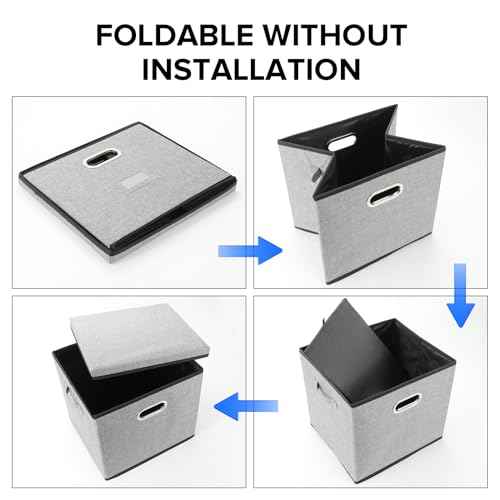 Vinyl Record Storage Box Hold 100+ Lp Albums Foldable Storage Bin with Lid Record Holder for Albums, CDs, DVDs (Grey, Large-2pcs)