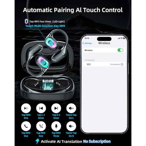AI Translation Earbuds Real Time No Subscription, 4-in-1 Translator Earbuds 144 Languages, Audifonos Traductores Ingl?s Espa?ol, Bluetooth 5.4 Translation Headphones with LED Light Translate Ear Buds