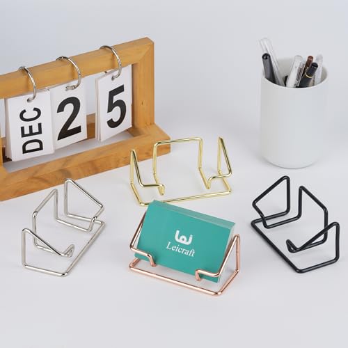 Leicraft Golden Business Card Holder for Desk, Metal Organizer, Large Capacity