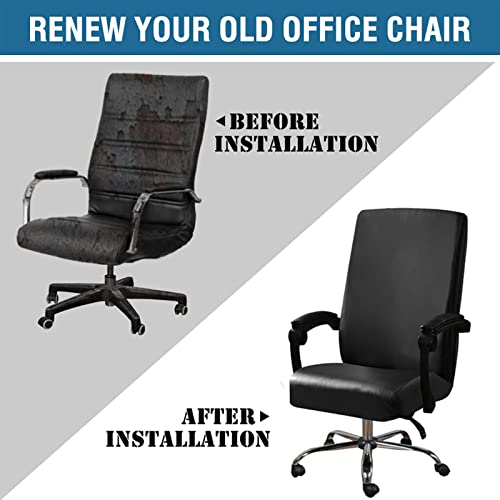 Shukii Black Large Waterproof PU Leather Office Chair Cover - Fits 27.5-31.5in back, 17.7-22.9in seat
