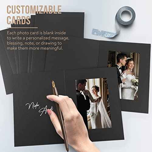 Golden State Art, Pack of 100, 4x6 Photo Folders, Cardboard Picture Frame, Paper Frame Cards, Greetings/Invitation Special Events: Graduation, Christmas, Wedding (Black)