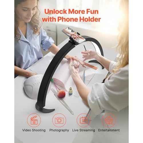 VEVOR Nail Desk Light, 40 W Half Moon Desk Lamp with Phone Holder, Adjustable Brightness and Color Temperature, Arched LED Table Light for Nail Tech, Tattoo Artists, Beauty, Eyelash Extensions