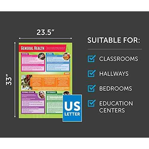 Daydream Education Health, Fitness and Well-Being Classroom Posters - Set of 5 - EXTRA LARGE 33" x 23.5" - Gloss Paper - PE Middle & High School Class Decoration - Wall Charts