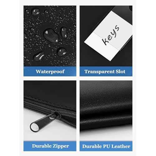 SMARTAKE 2-Pack Bank Deposit Money Bags with Zipper, PU Leather Bags Cash Wallet Pouches with Label, for Coins, Cosmetics, Invoice, Bills, Tools, 11.5 x 6.2 Inches, Aqua Blue & Black