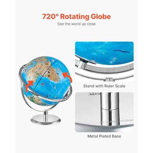 VEVOR Educational World Globe, 10 in/254 mm, Interactive Globe for Kids, with AR Golden APP, 720¡Æ Rotation, LED Night Lighting, 197 National Geographic Knowledge, STEM Toy, for Children Ages 4?10