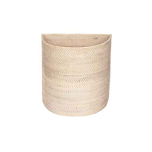 KOUBOO Laguna Half-Moon Rattan Waste Basket ? Decorative Trash Can for Bathroom, Bedroom, Kitchen & Office ? Boho Home Decor, Small Wicker Basket for Trash Storage, Off-White/Latte