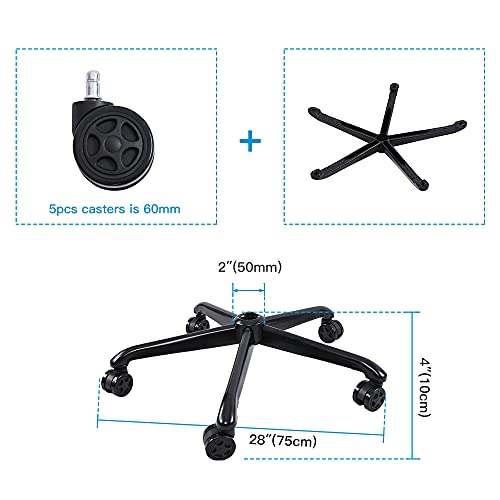 28inch Heavy Duty Gaming Office Chair Base Replacement Parts Kits Reinforced Sturdy Metal Legs with 5 Casters Universal Size