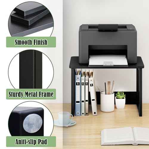 MARTY Printer Stand with Storage for Desk, Desktop Printer Stand Shelf Organzier for Home/Office Heavy Duty Printer Riser Under Desk Small Printer Table for Fax Machine Copier Scanner(Black)