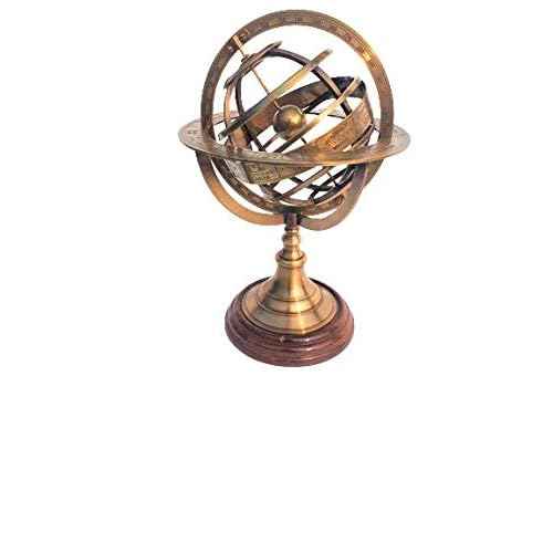 9" X 5" X 5" INCHES Nautical Brass Armillary Sphere World Globe Rosewood Base Table Decor Gift RT21