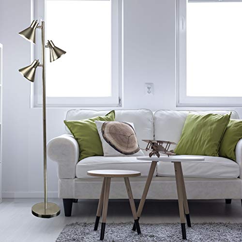 LIGHTACCENTS Tree Floor Lamp, Brushed Nickel - Modern Pole Lamp with 3 Adjustable Reading Lights - 64 inch Stand Lamp for Living Room, Bedroom, Dorm Room