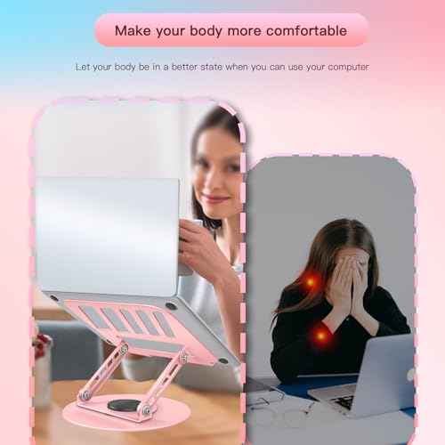 360¡Æ Rotating Adjustable Laptop Stand&Metal Phone Holder Perfect for Work,Painting,Office,Travel,Home,Fits MacBook & Laptops up to13-15",Dual Rotary Shaft,Folding Design-Purple& Pink
